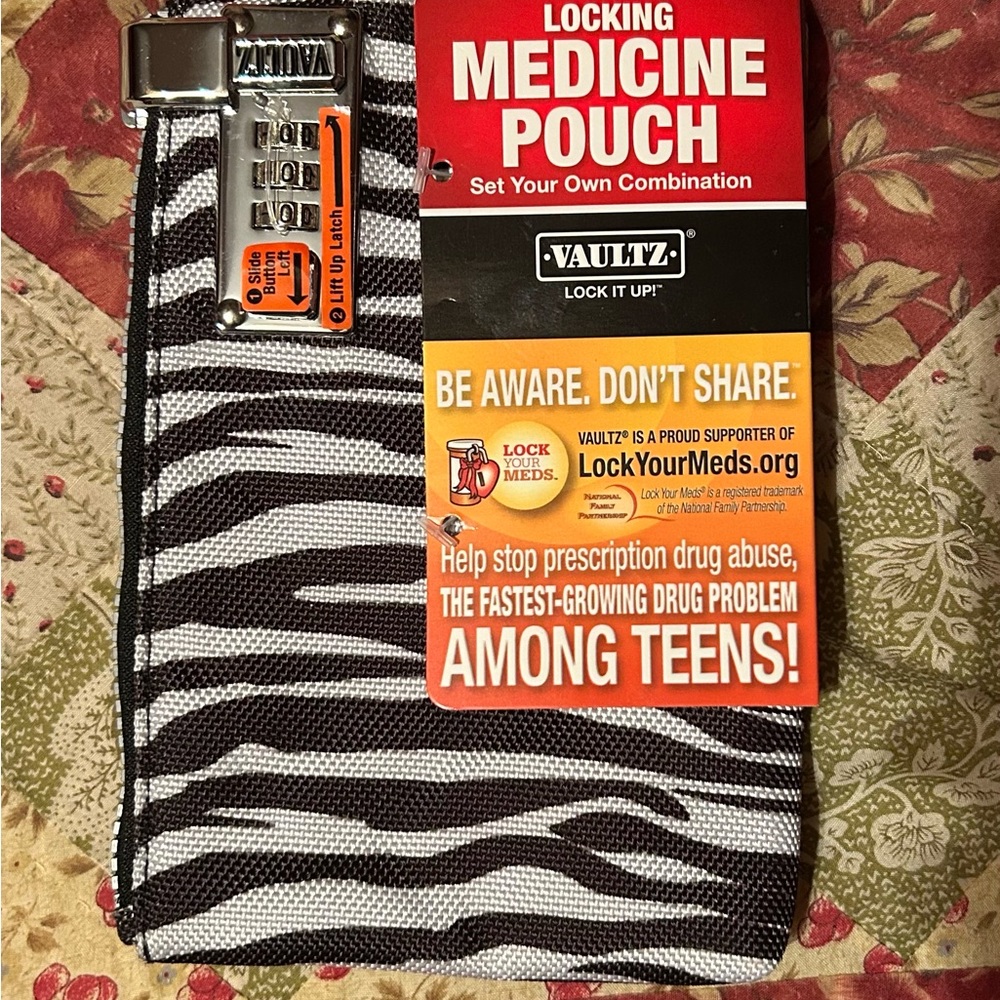 Vaultz Locking Medicine Pouch with Zebra Stripes